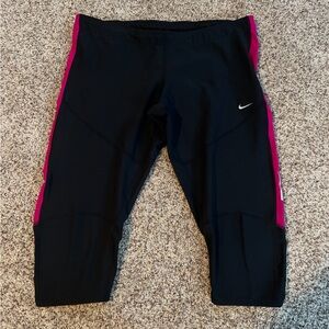 Nike Dri-Fit Cropped Leggings Black Pink Side Stripe XL
